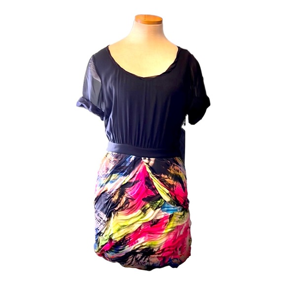 Diane Von Furstenberg Multicolor Print Ruched Mini Dress, size 10 - Picture 2 of 12